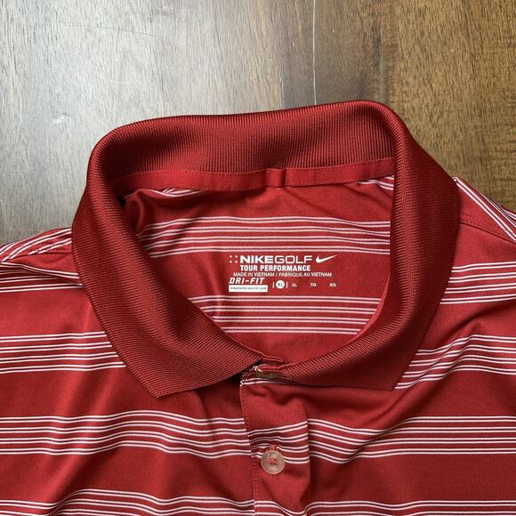 Nike Golf Polo Shirt Mens XL Red White Striped Dri-FIT Tour Performance Swoosh - Picture 2 of 9